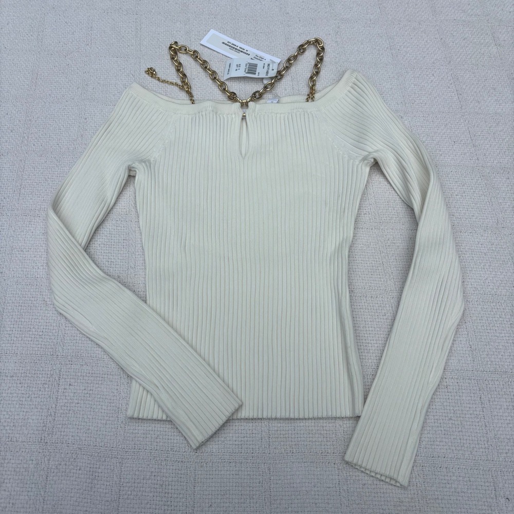 Women's Medium JONATHAN SIMKHAI Quinn White Off Shoulder Chain Detail Top NWT